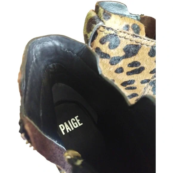 Paige Leather Leopard Print Ankle Jessie Boot‎ Booties Side Zip Brown Size 7 New